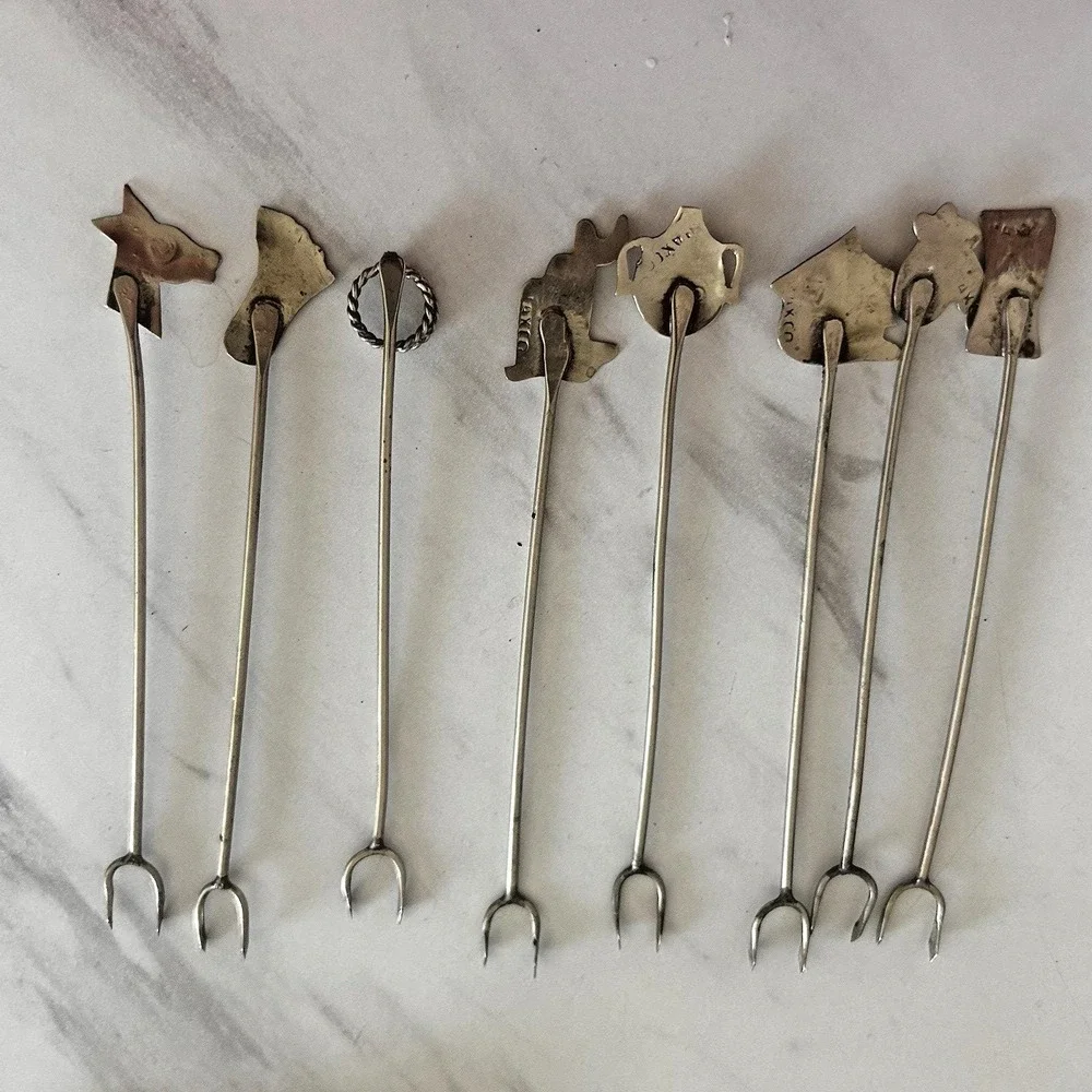 Vintage TAXCO Silver Olive Picks Forks Set of 8 Bar Ware Appetizers Mexico HHH
